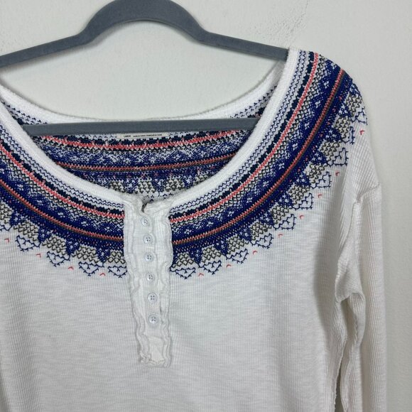 We The Free Fair isle Embroidered Henley L Winter Casual Lounge Soft Stretch - Picture 2 of 10